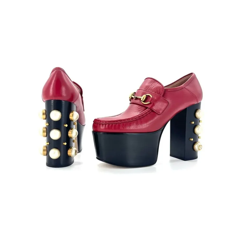 Gucci Vegas Pearl Horsebit Platform High Block Heel Loafers 37 - Picture 3 of 10